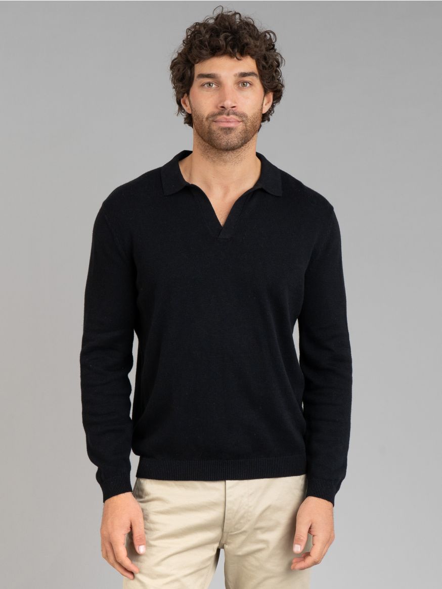 3sixteen Long Sleeve Knit Polo - Black