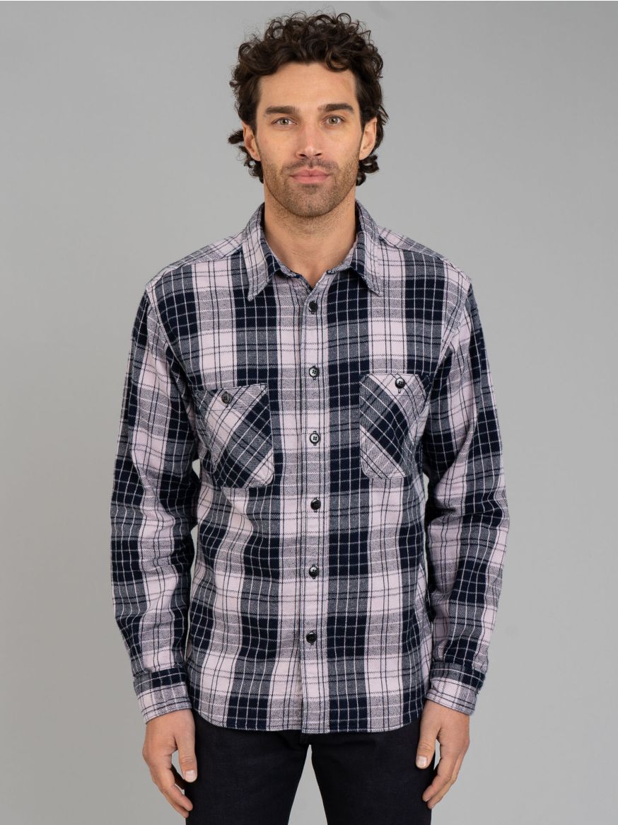 Momotaro Original Twill Check Flannel Shirt - Indigo/Pink