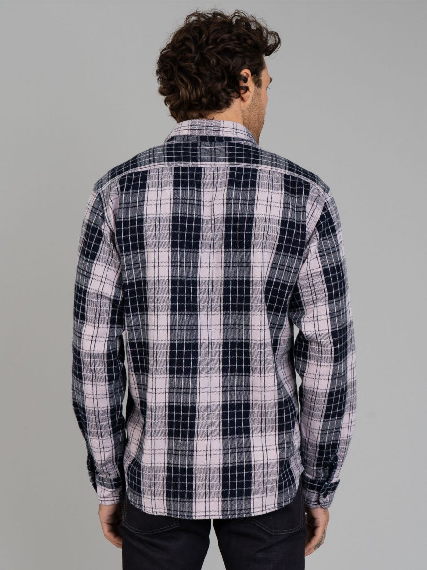 Momotaro Original Twill Check Flannel Shirt - Indigo/Pink