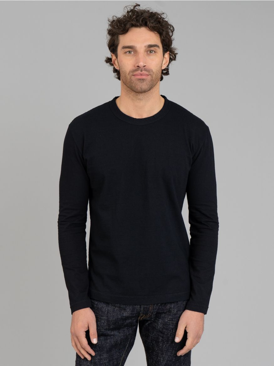 Pure Blue Japan Yarn Dyed Long Sleeve T Shirt - Indigo Black