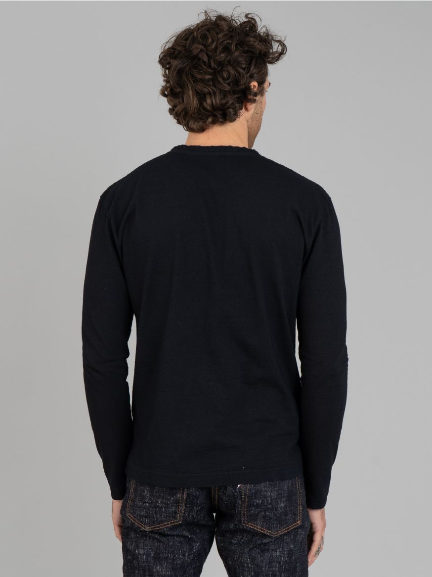 Pure Blue Japan Yarn Dyed Long Sleeve T Shirt - Indigo Black