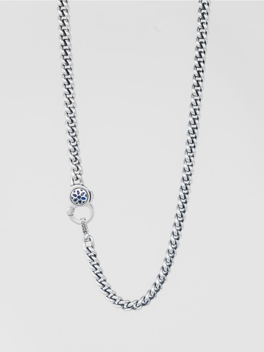 Good Art Sterling Silver Curb Chain Necklace - AA - Blue Sapphires