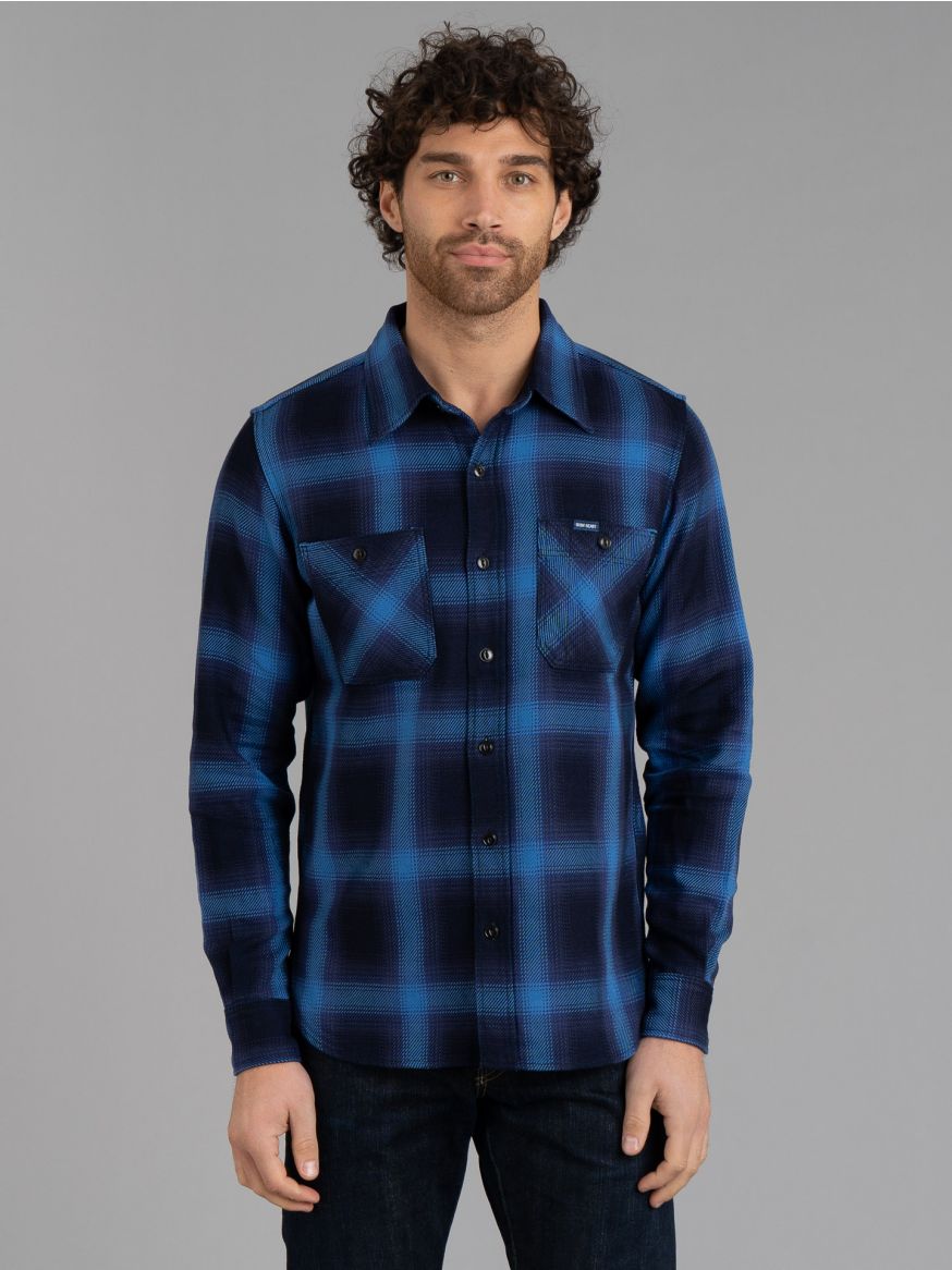 Iron Heart IHSH-349 9oz Selvedge Ombré Check Work Shirt - Indigo