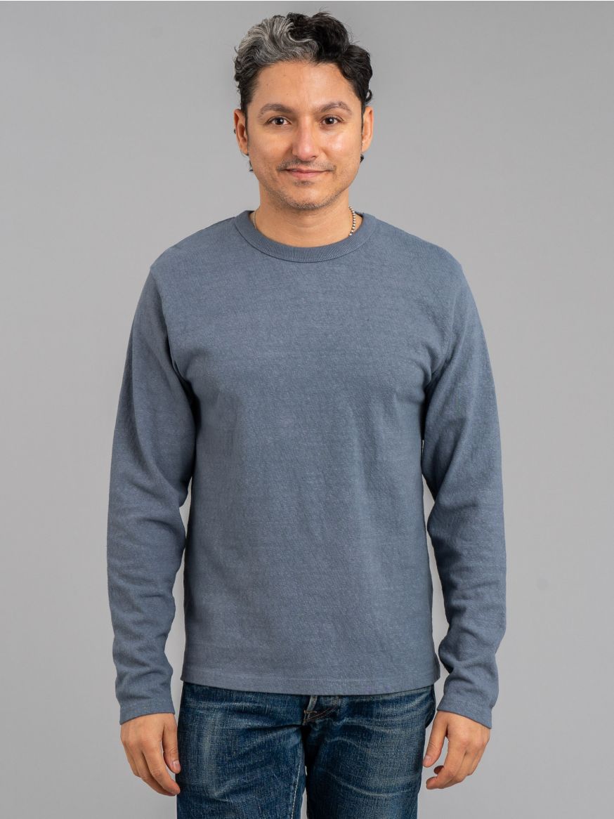 UES No.8 Slub Nep L/S T Shirt - Grey Blue