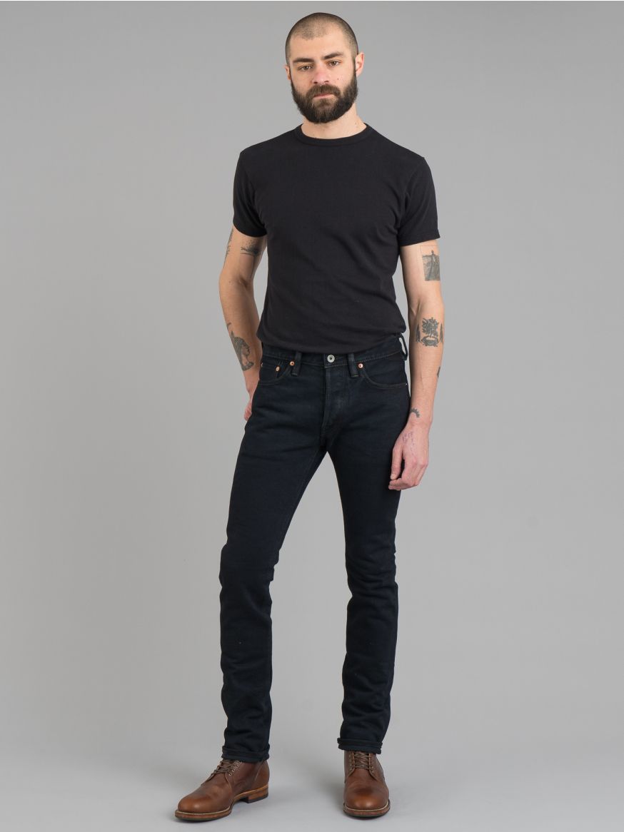 Iron Heart IH-555s-21OD Indigo Overdyed Black 21oz Selvedge Denim Jeans  - Super Slim