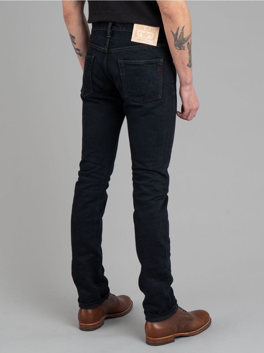 Iron Heart IH-555s-21OD Indigo Overdyed Black 21oz Selvedge Denim Jeans  - Super Slim