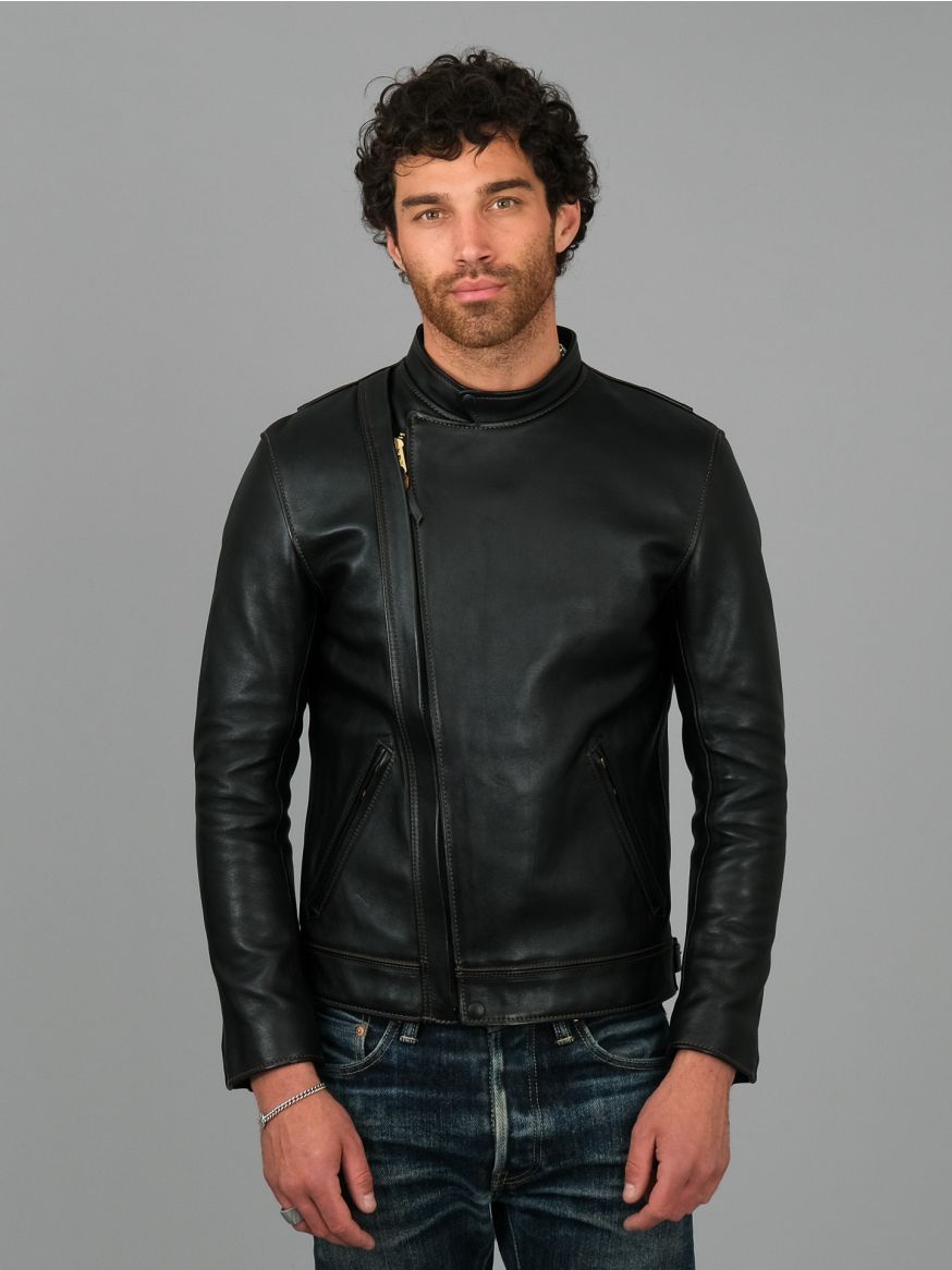 The Flat Head Horsehide Stand Collar Rider's Jacket - Black