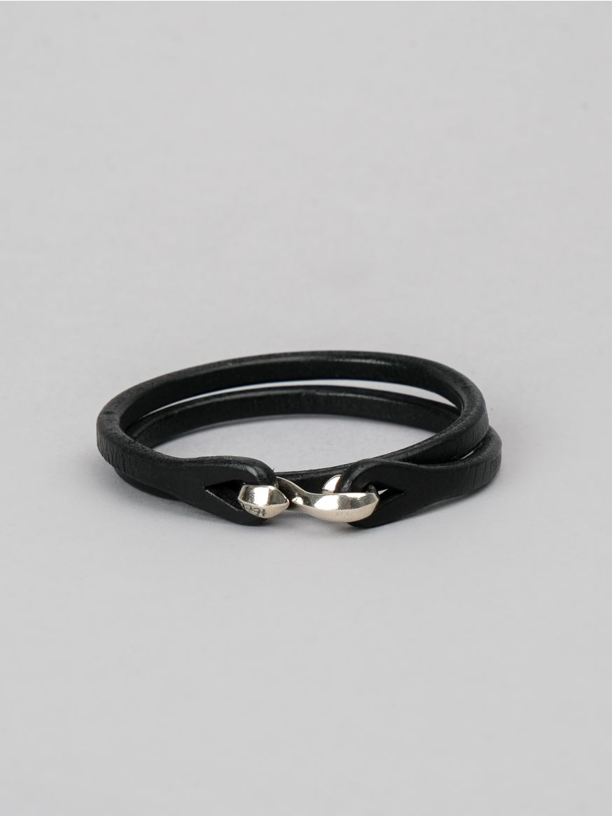 The Flat Head Leather & Silver Double Bracelet - Black