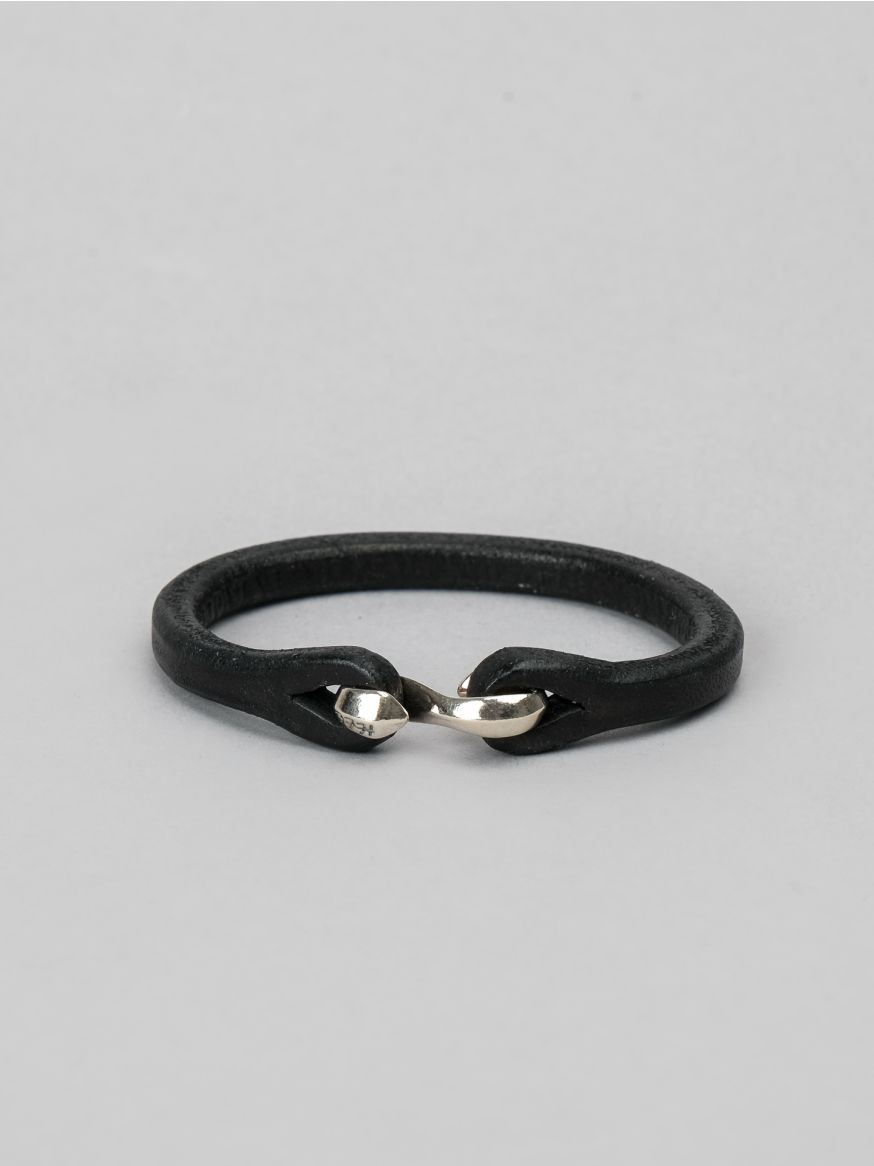 The Flat Head Leather & Silver Single Bracelet - Black