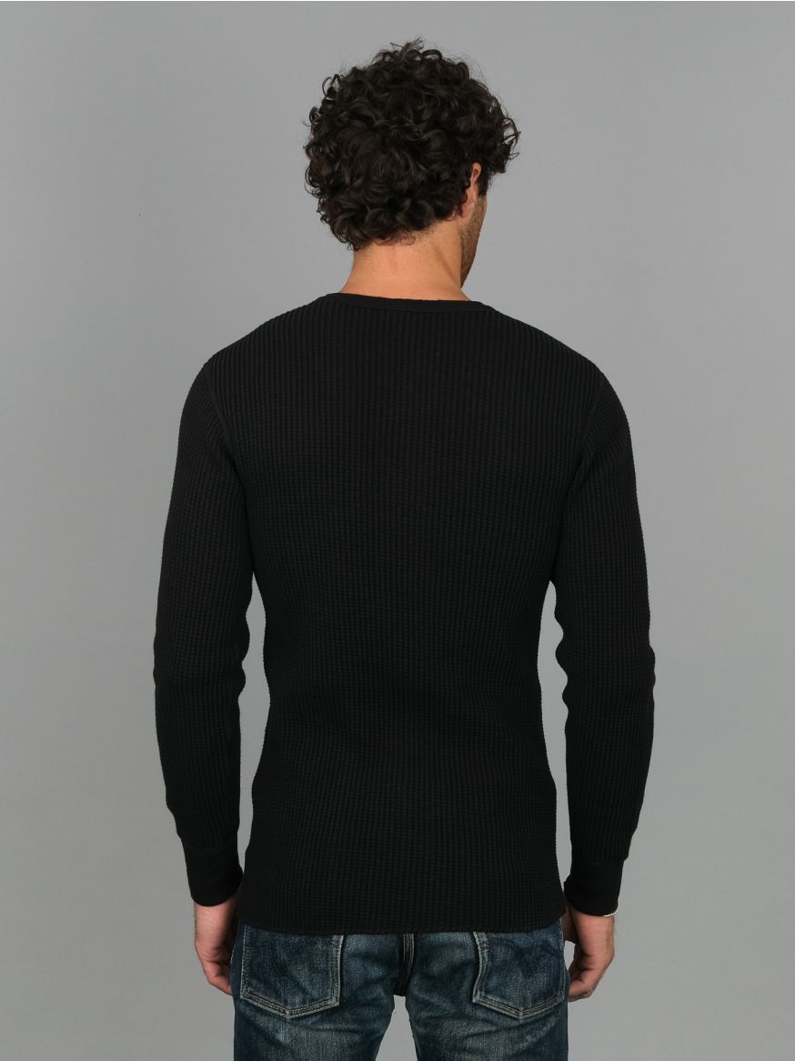 UES Thermal Waffle Long Sleeve Henley - Black