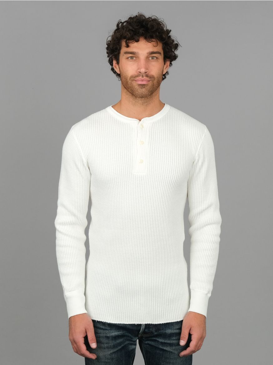 UES Thermal Waffle Long Sleeve Henley - White