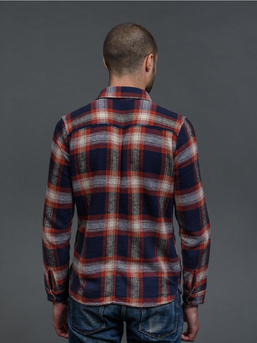 Pure Blue Japan Check Flannel Work Shirt - Indigo x Red