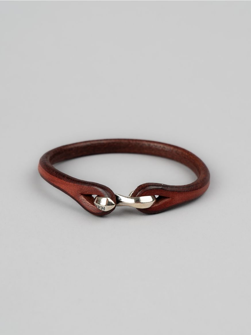 The Flat Head Leather & Silver Single Bracelet - Brown