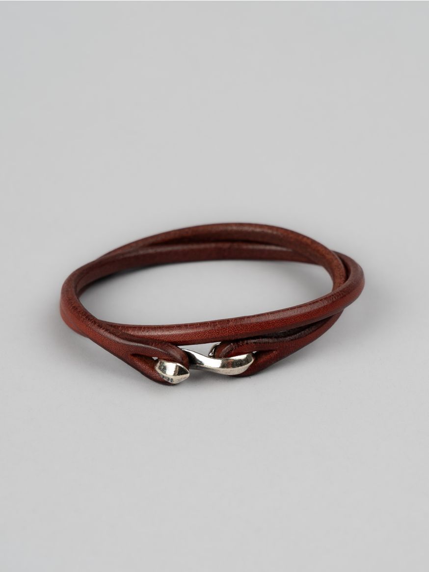 The Flat Head Leather & Silver Double Bracelet - Brown