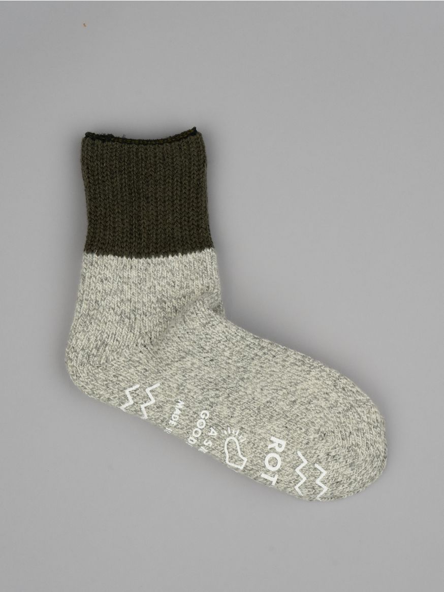 Rototo Retro Winter Room Socks - Olive/Grey