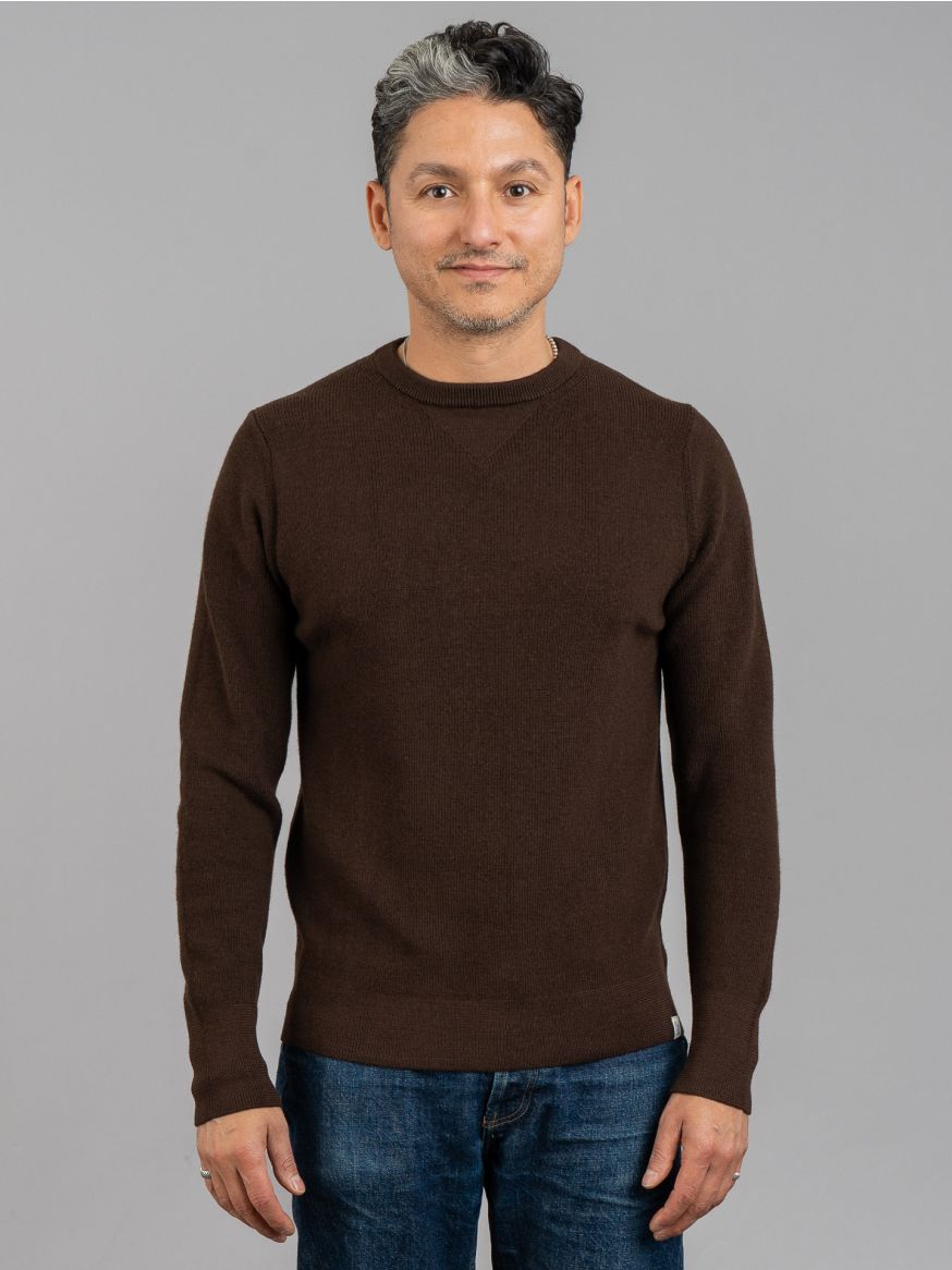 Merz b. Schwanen Merino Wool Crew Neck Sweater - Coffee