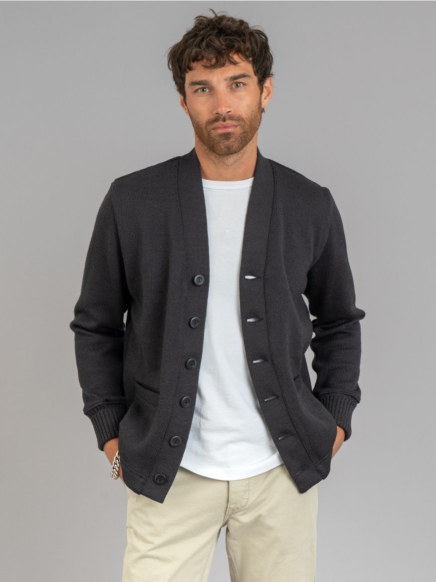 Dehen Extra Heavy Worsted Wool Classic Cardigan - Charcoal