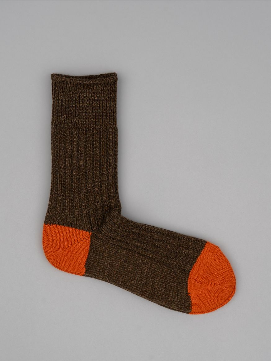 Decka-Showatabé Washable Wool Ribbed Socks - Olive/Orange