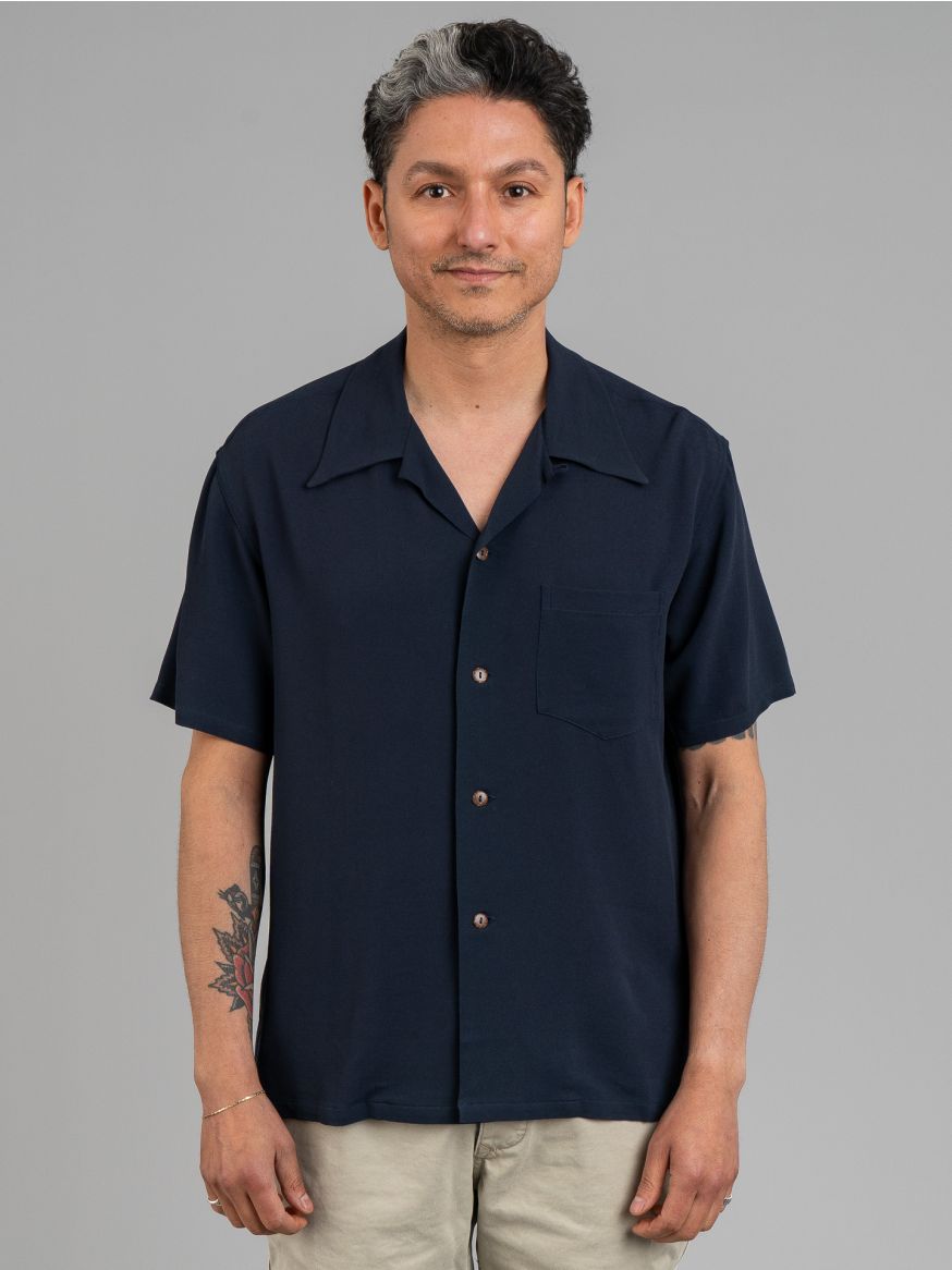 The Real McCoy’s Silk Rayon Open Collar Shirt - Navy