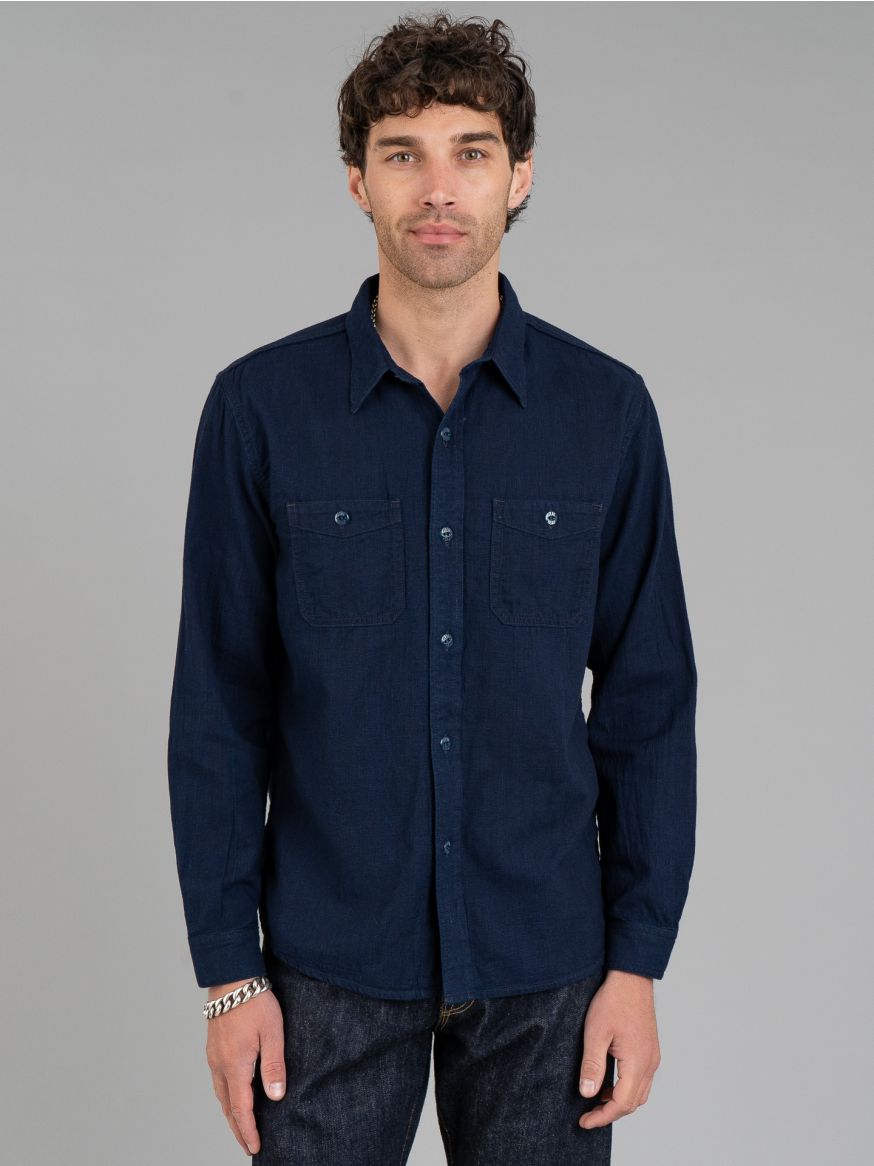 The Flat Head Dobby Work Shirt - Indigo