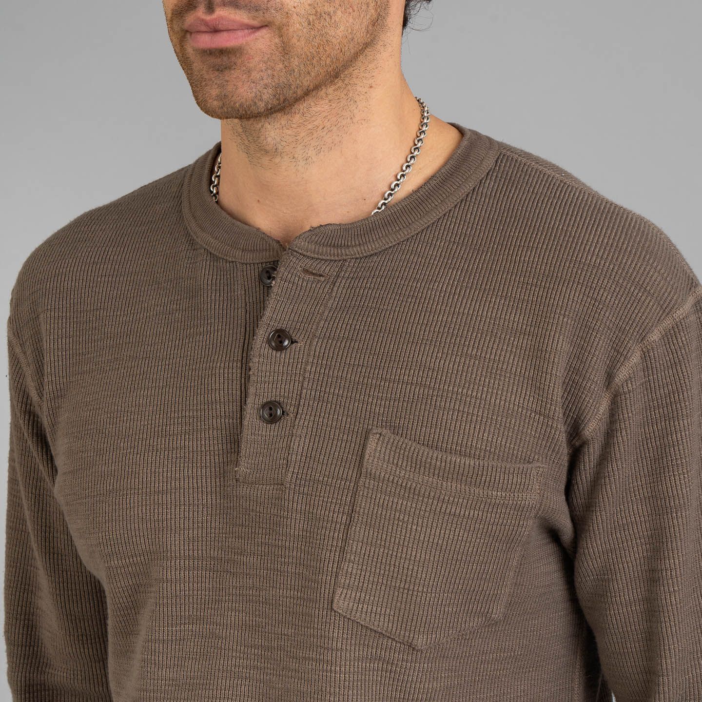 UES Single Rib Long Sleeve Henley - Beige