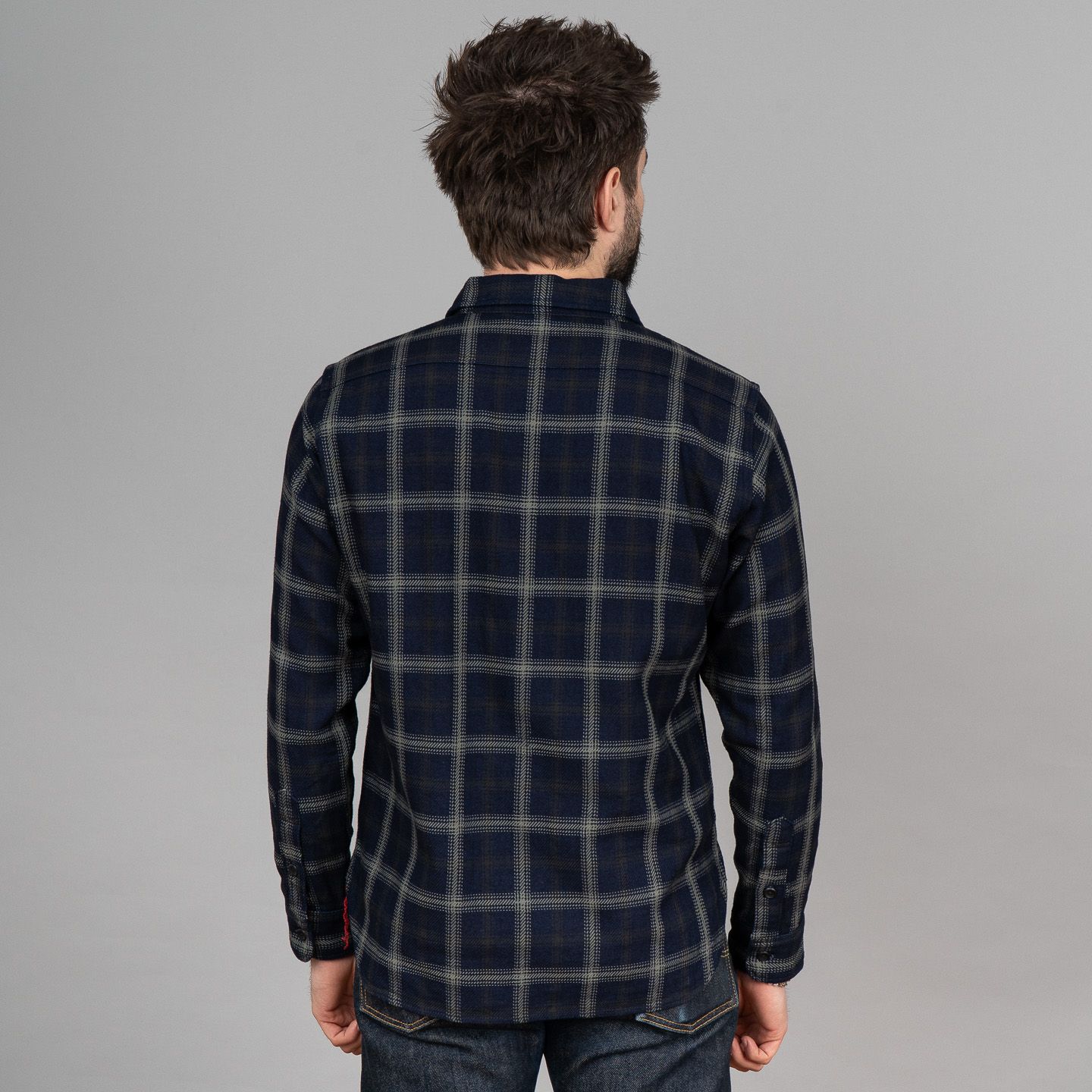 Iron Heart 9oz Selvedge Indigo Check Work Shirt Flannel - Black