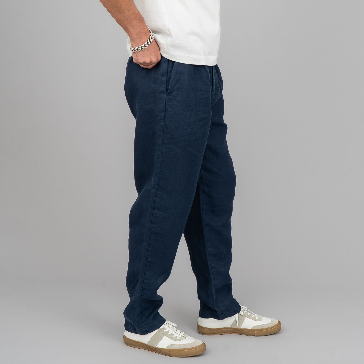 Seuvas Linen Pleated Pants - 2-Tuck Pants - Navy