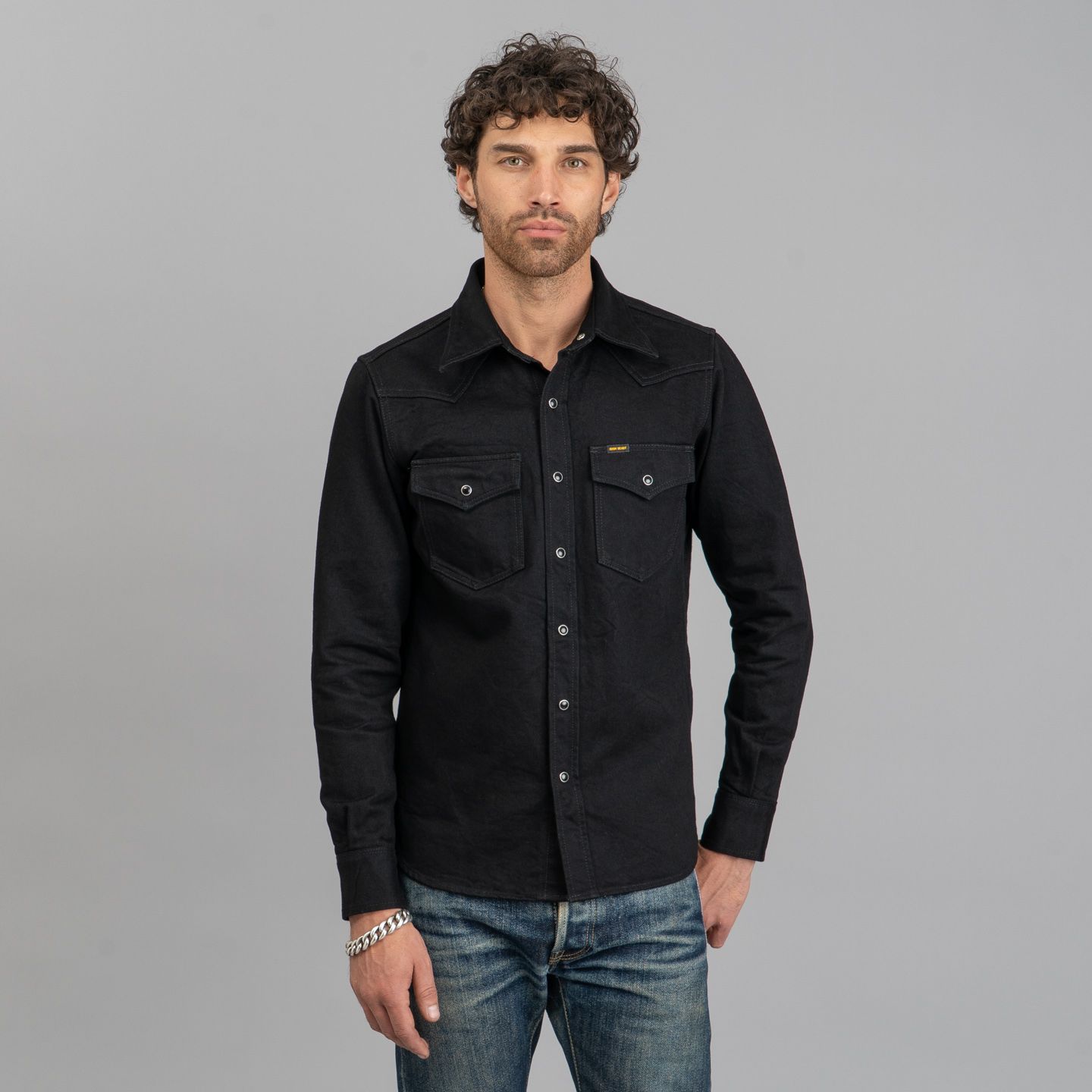 IHSH-295-BB 14oz Black/Black Selvedge Denim Western - Iron Heart