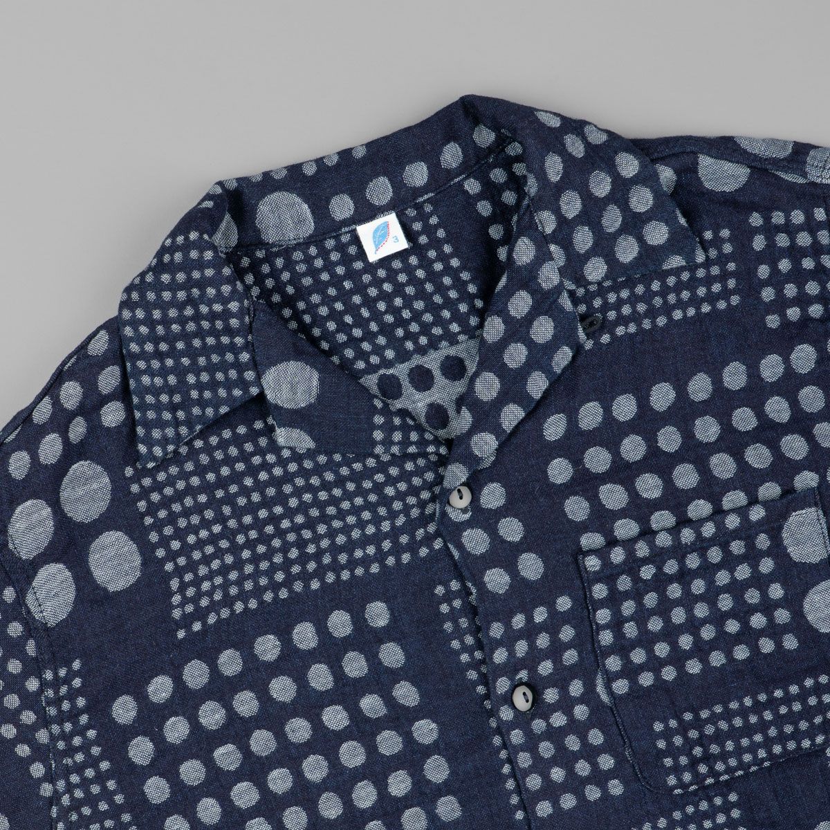 jud商品 Pure Blue Japan Random Dots Jacquard Open Collar Shirt - Indigo