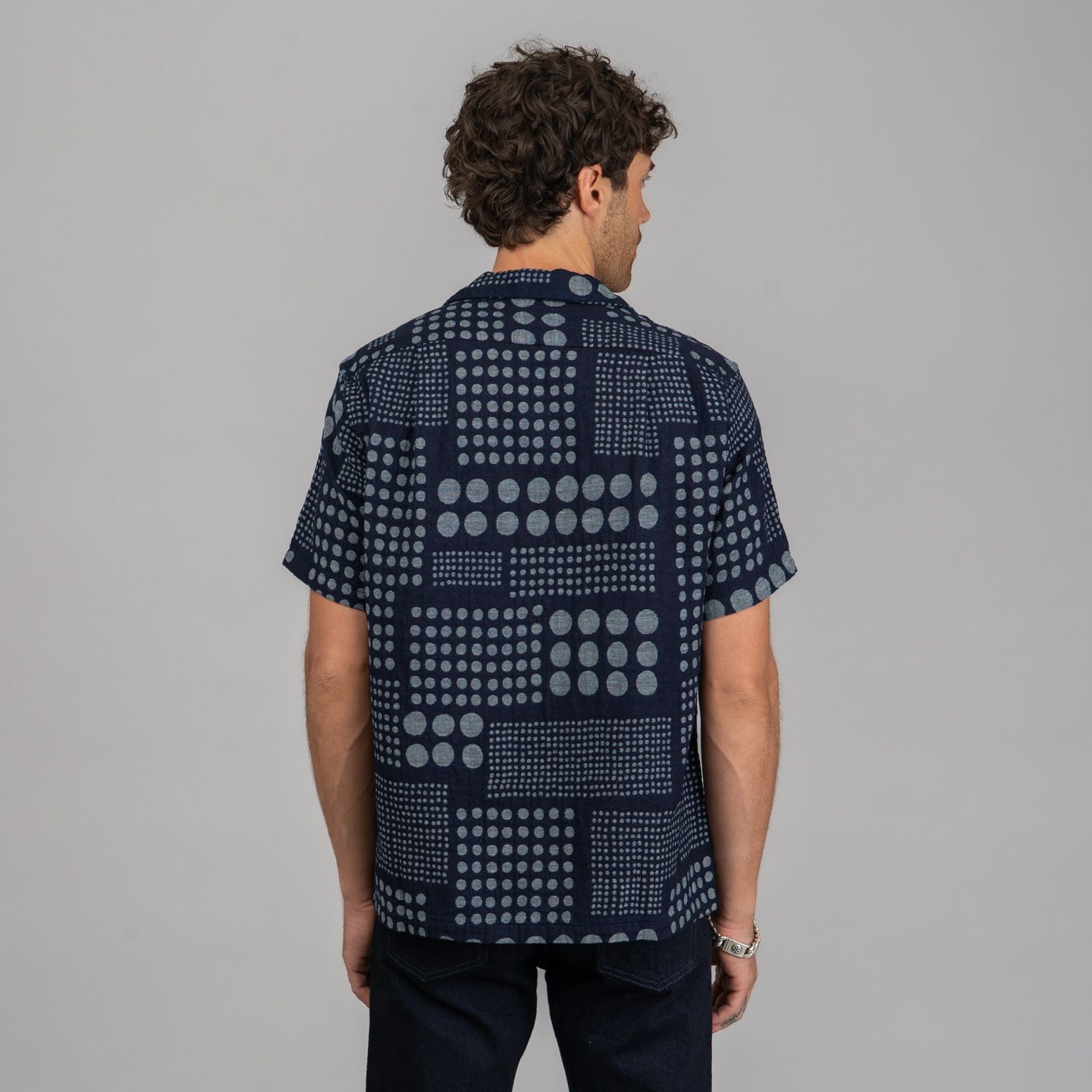 Pure Blue Japan Random Dots Jacquard Open Collar Shirt - Indigo