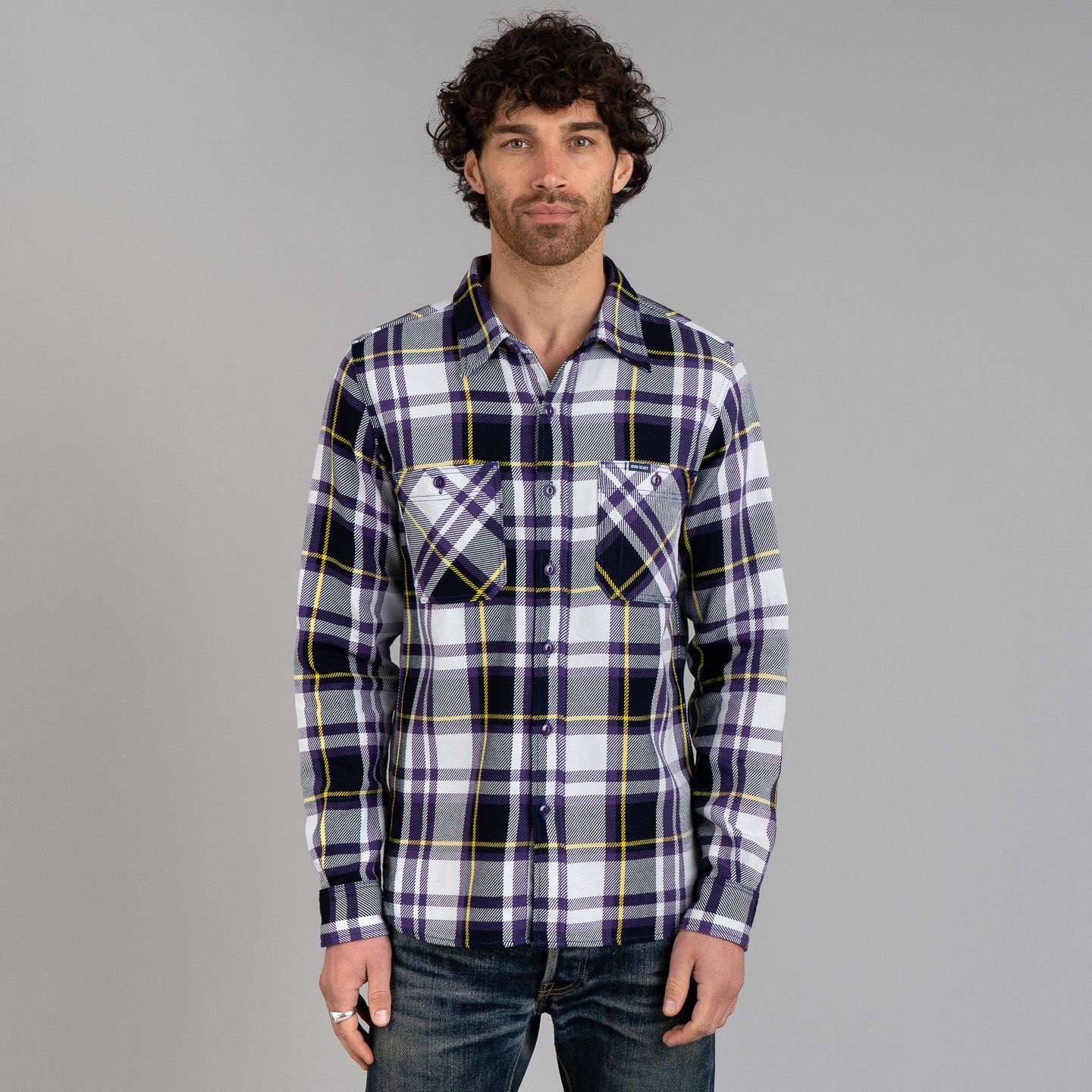 9oz Selvedge American Check Work Shirt Purple - Iron Heart | R&H