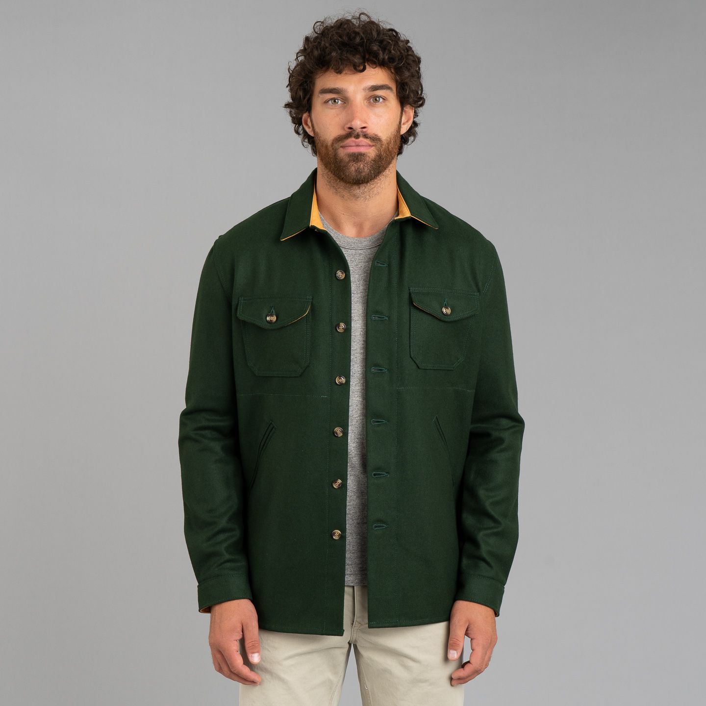 Melton Wool Crissman Overshirt Pine - Dehen | R&H