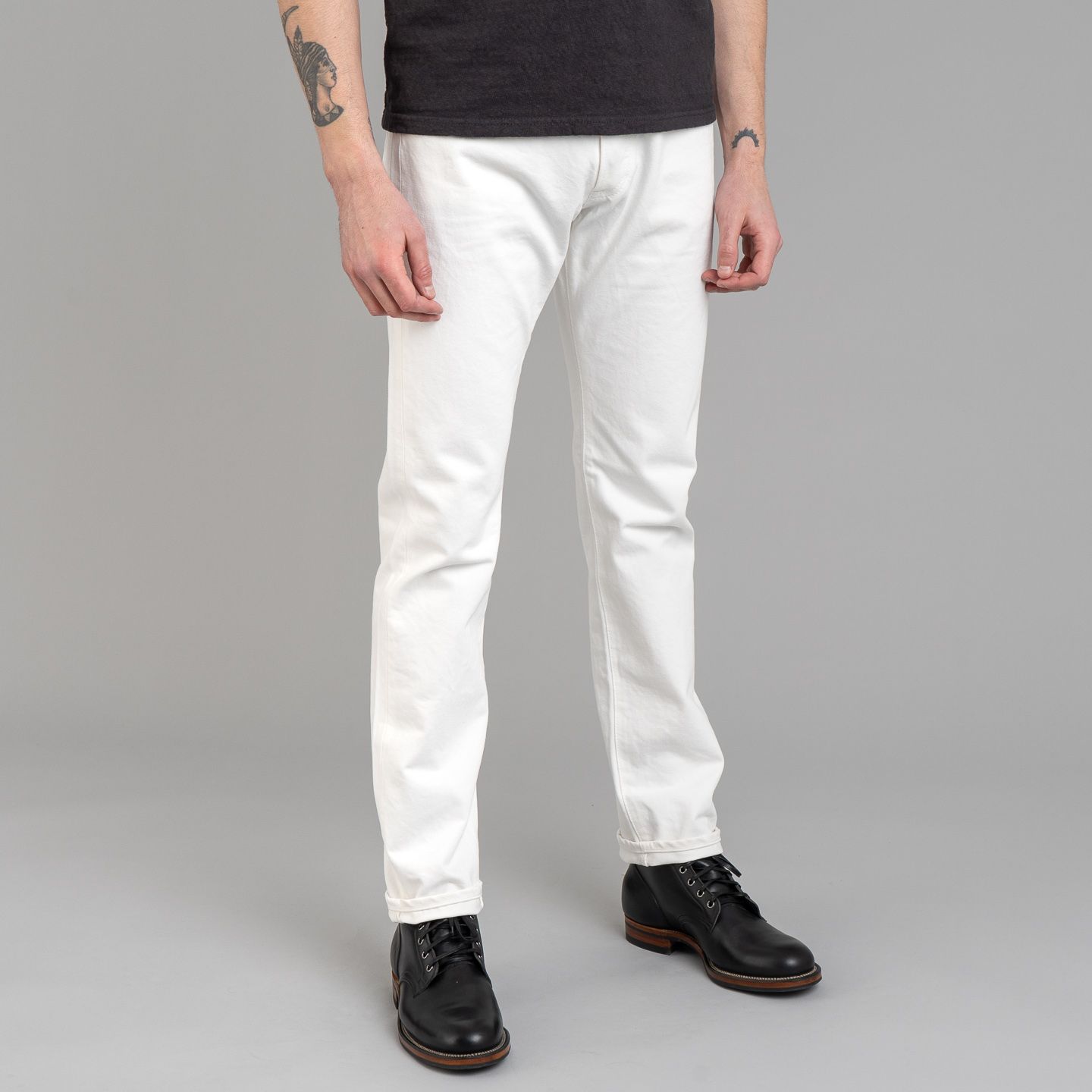 IH-888-WT White Denim Relaxed Tapered Jeans - Iron Heart | R&H