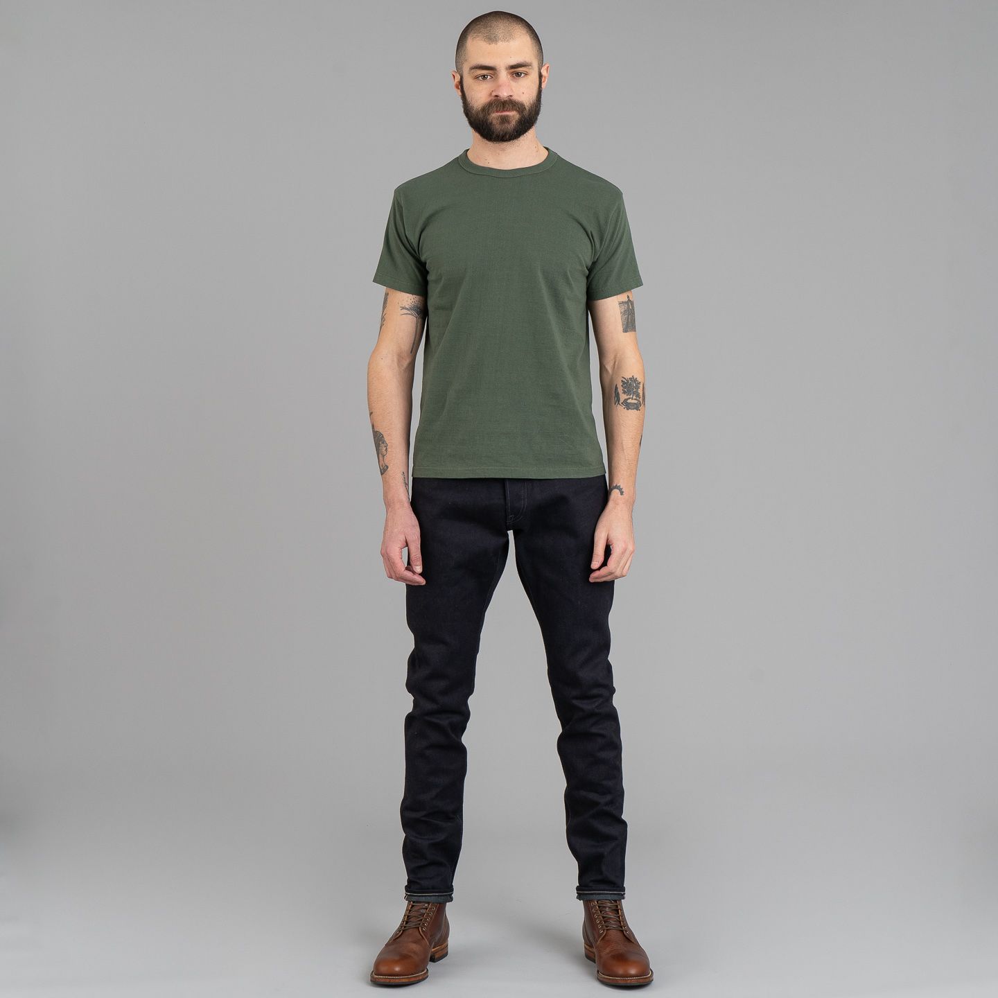 0405-52G Indigo/Grey High Tapered Jeans - Momotaro | R&H