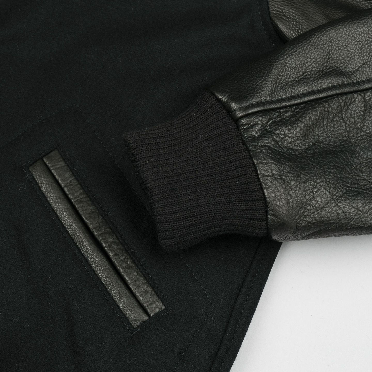 Leather & Wool Varsity Jacket Black - Dehen | Rivet & Hide