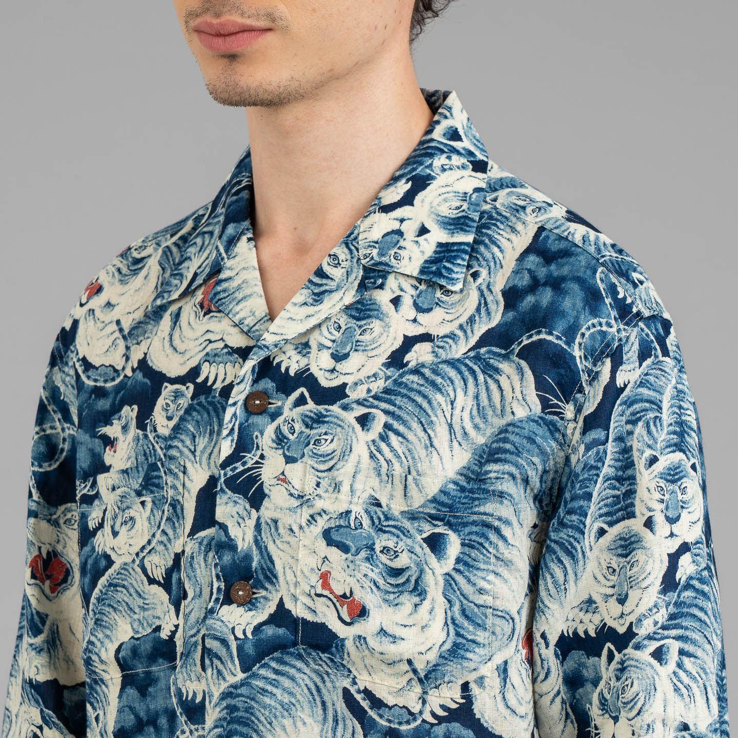 100 Tigers Open Collar Linen Shirt - The Flat Head | R&H