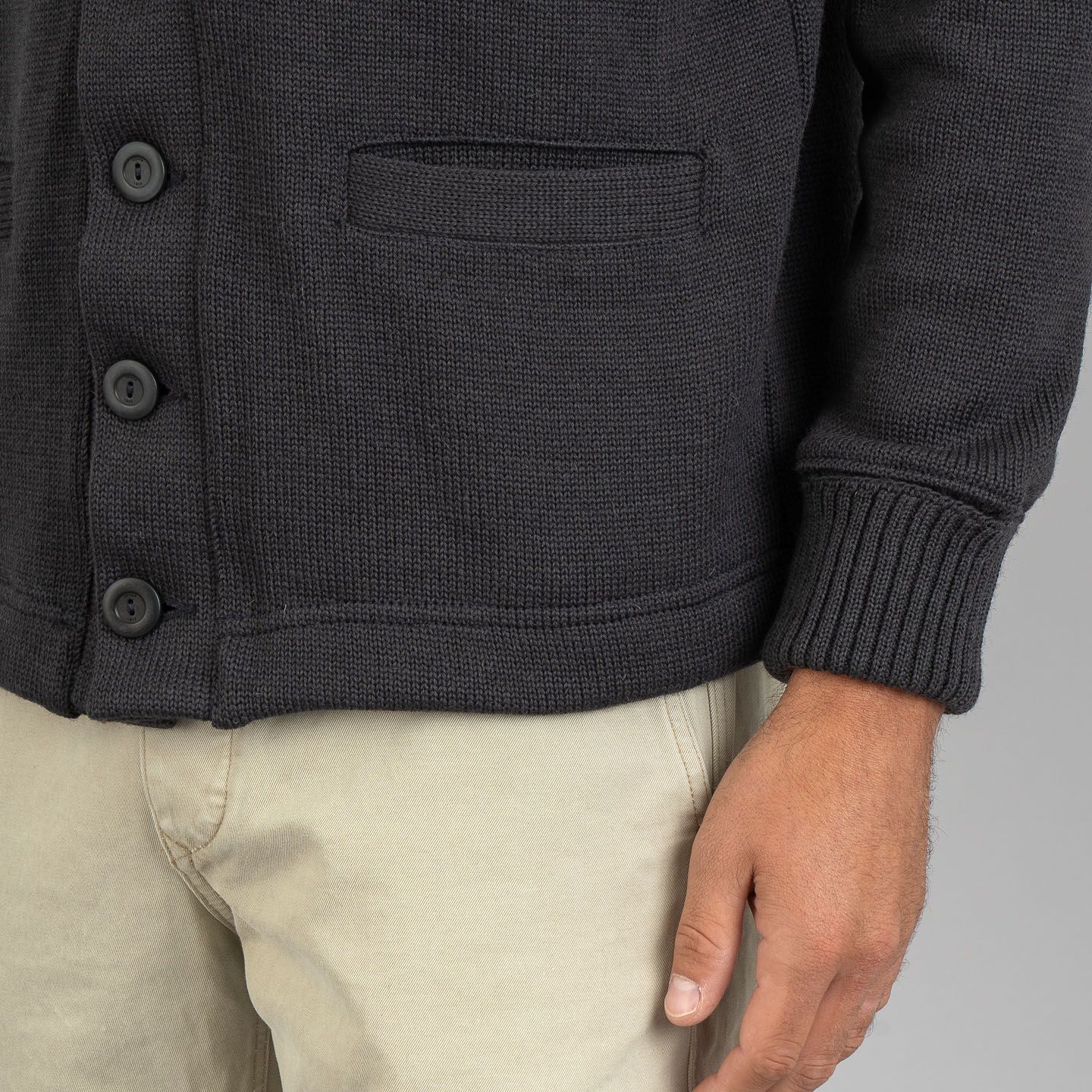 Dehen Extra Heavy Worsted Wool Classic Cardigan - Charcoal