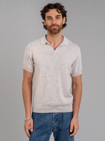 3sixteen Marled Yarn Knit Polo - Natural