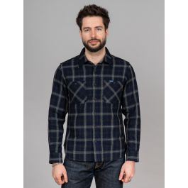 シャツ IONSEOUL No.0031 hood check over SHIRT BBJ334 Iron Heart 9oz Selvedge Indigo Check Work Shirt Flannel - Black