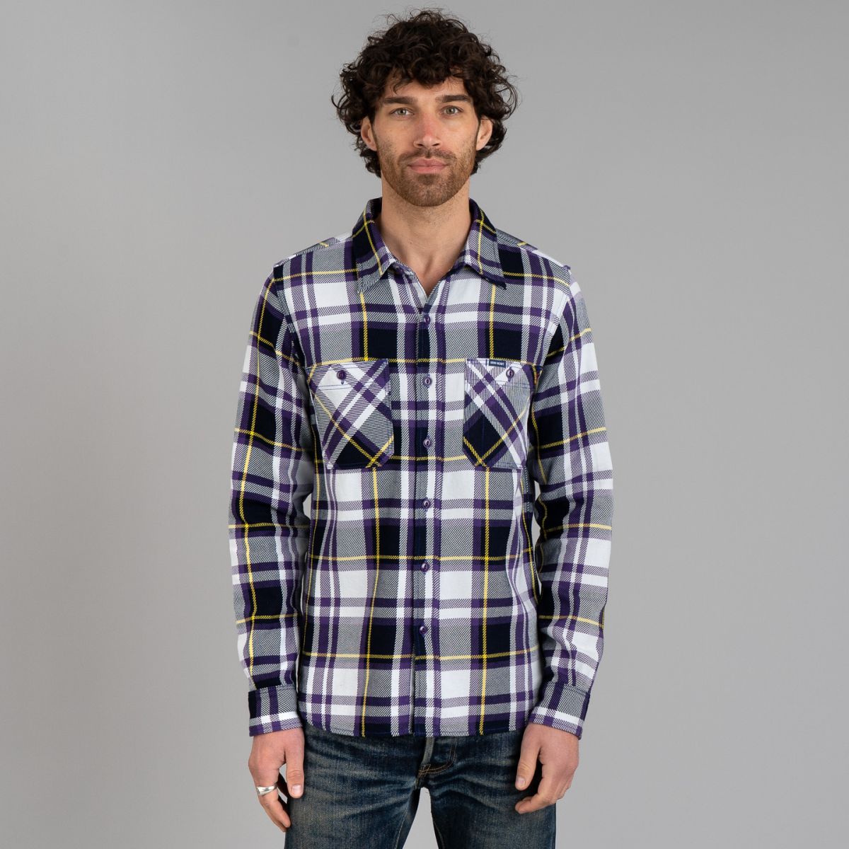 9oz Selvedge American Check Work Shirt Purple - Iron Heart | R&H