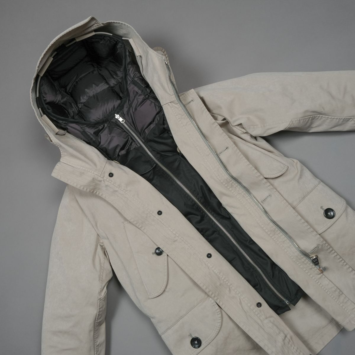 Ten c Hooded Down Liner Jacket - Grey | Rivet & Hide Ten c Hooded Down Liner Jacket - Grey | Rivet & Hide