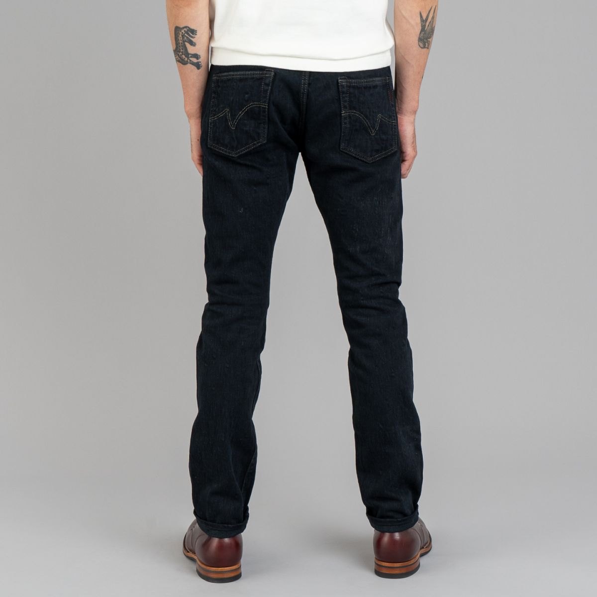 Iron Heart IH-555s-SLBOD 16oz Slubby Selvedge Denim Jeans - Indigo Overdyed  Black - Super Slim